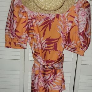 Orange and pink Dress beautiful puff sleeves M